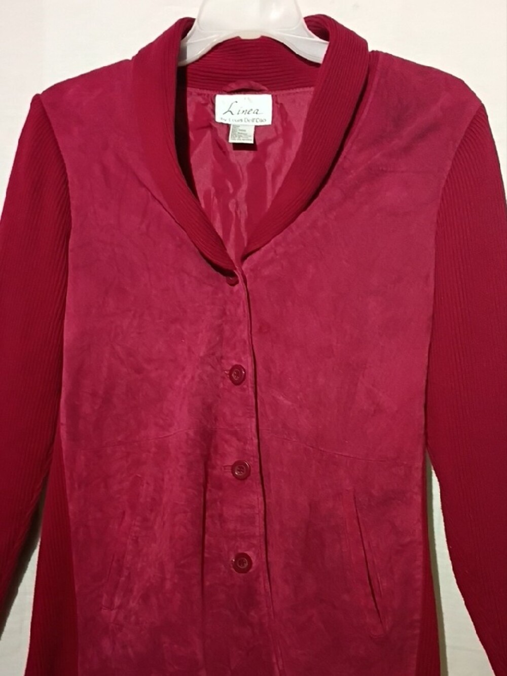 Vintage Red Crimson Button-Front Leather Knit Jacket, Louis Dell' Olio NWOT 8 - Picture 4 of 13